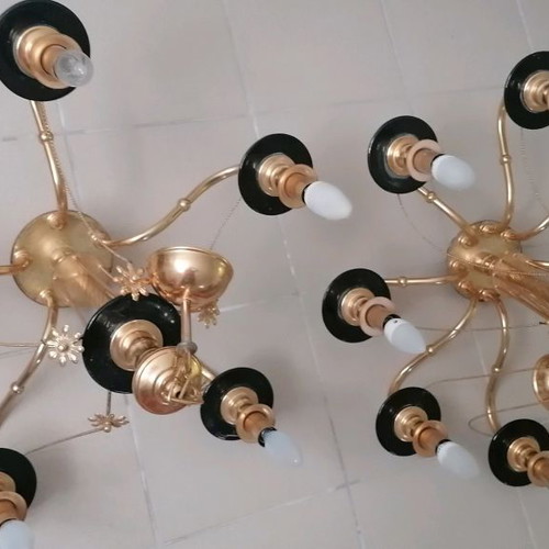 Set of 2 brass ceiling lights in gold and black