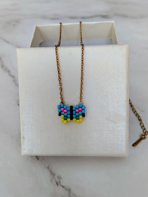 Steel butterfly miyuki necklace made to order, multicolor