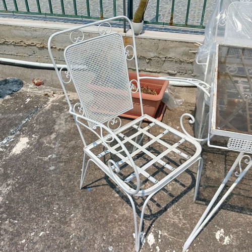 Wrought Iron Outdoor Dining Set with Glass Tabletop, like new