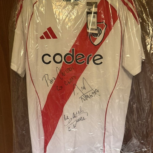 Adidas River Plate Jersey with Matias Almeyda and Eric Lamela Signatures, new