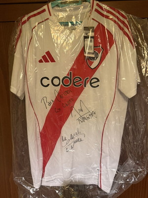 Adidas River Plate Jersey with Matias Almeyda and Eric Lamela Signatures, new