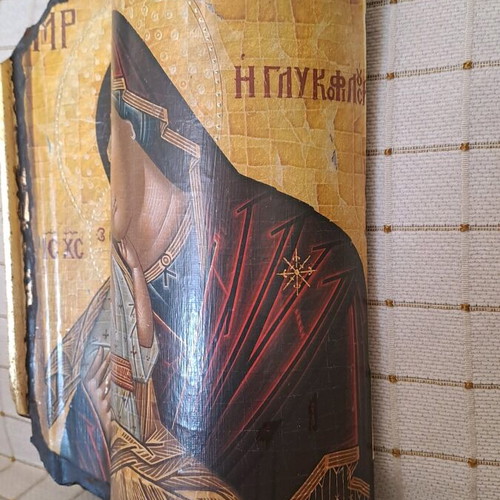 Panagia I Glykofilousa Handmade Decoupage Icon on Tile like new