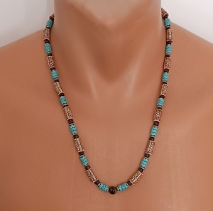 Boho ανδρικό κολιέ με χαολίτη, αίματιτη ξύλο και μάτι τίγρη