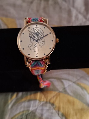 Wristwatch women's new with multicolor macrame strap and chain