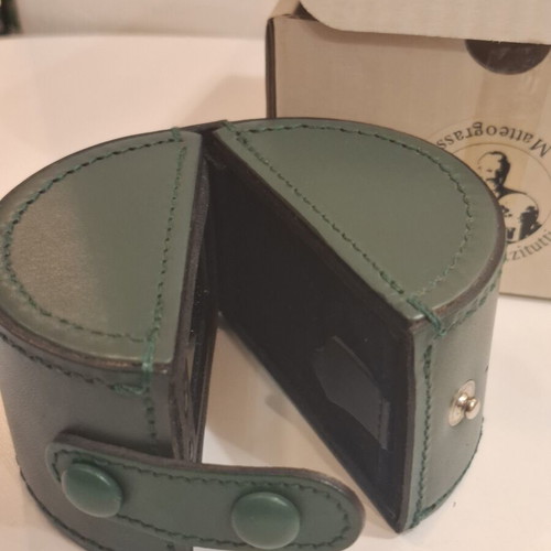 Cylindrical leather vintage travel case with small clock by Giorgio Pizzitutti