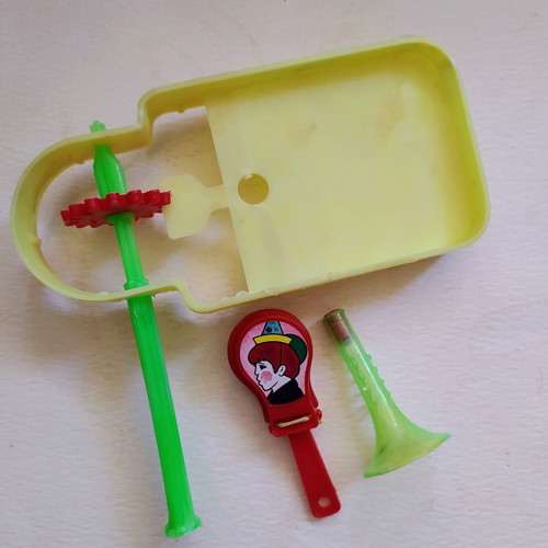 Vintage plastic clapper toy "Remi" Lucky cap, rattle and whistle