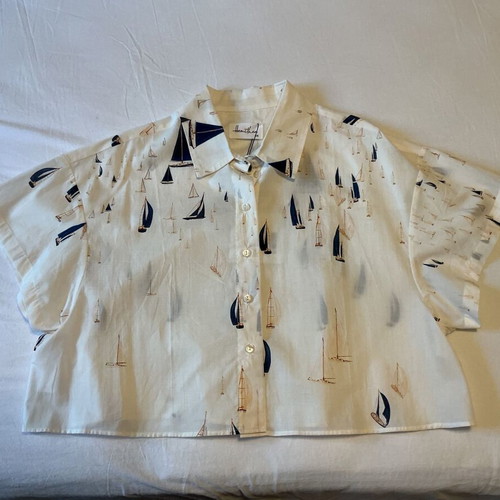 Hemithea Crop Shirt, One Size, white and blue, 100% cotton