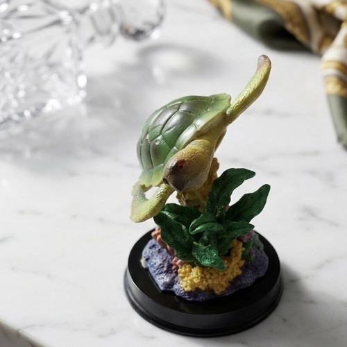 Decorative Sea Turtle Resin Figurine on Coral Base like new