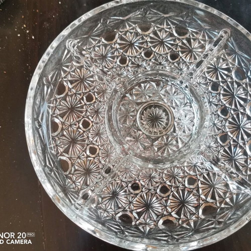 Vintage crystal serving platters with dividers, one with silver base, new