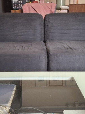 Καναπές τριθέσιος και διθέσιος IKEA μεταχειρισμένοι, τραπεζάκι σαλονιού και έπιπλο TV design plus