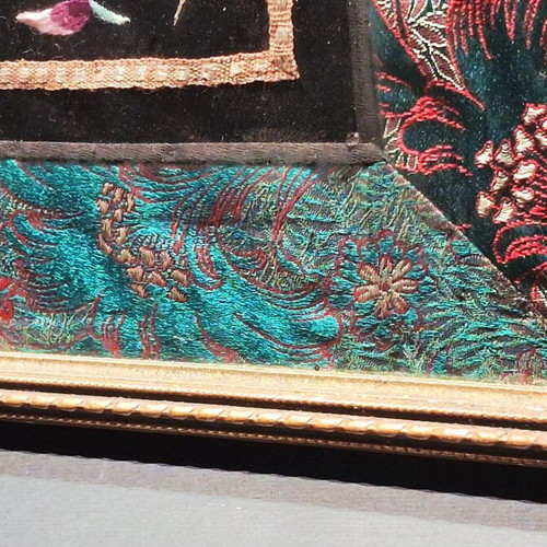 Vintage Chinese Silk Embroidery Panel with Wooden Frame
