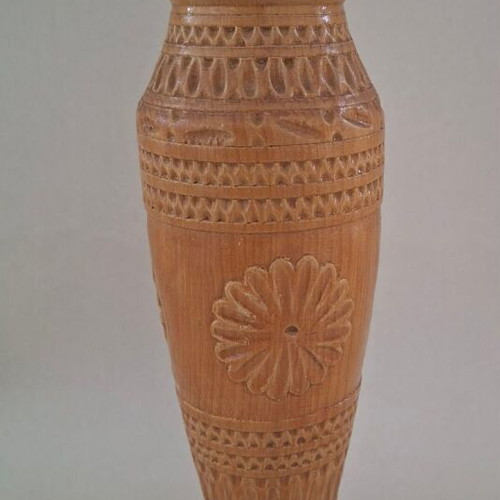 Wooden carved handmade decorative vase, used