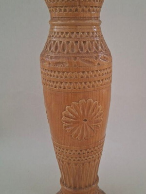 Wooden carved handmade decorative vase, used