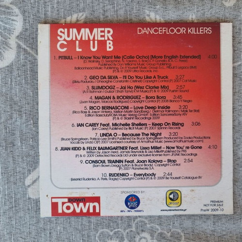 Summer Club Dancefloor Killers Down Town CD promo, like new
