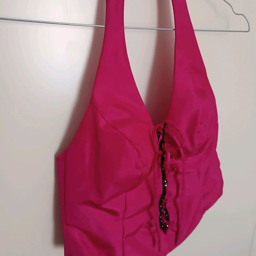 Bustier with high-waist skirt with Swarovski stones in fuchsia color like new