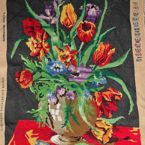 Handmade textile painting with floral design