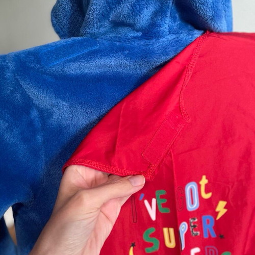 Mothercare velour children's robe used with superhero design age 4-6 blue and red