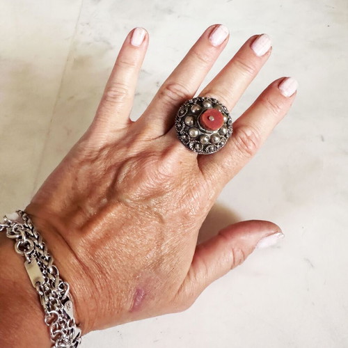 Ethnic ring used with natural coral stone