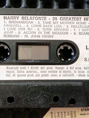Harry Belafonte 20 Greatest Hits cassette like new, folk