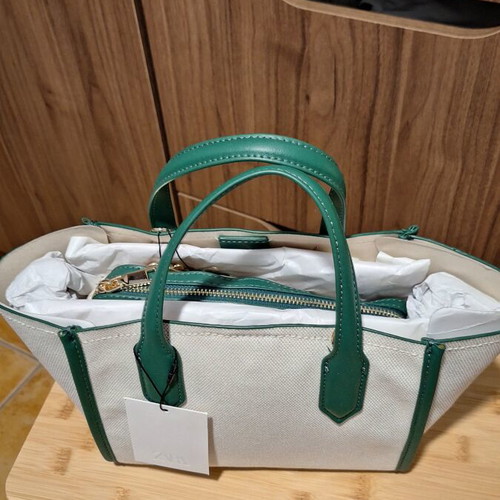 Zara New Mini Shopper Bag Shoulder Canvas and Leather