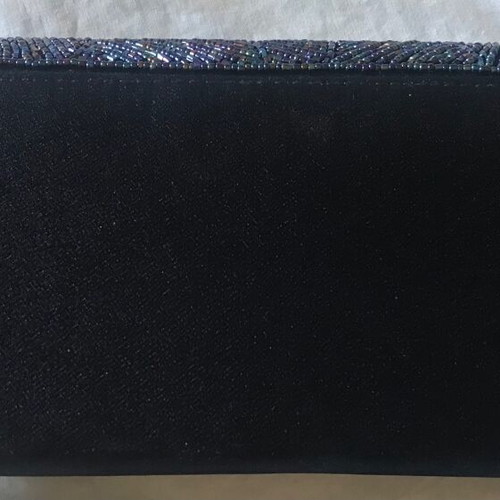 Mandarini evening bag clutch with iridescent beads new, blue satin
