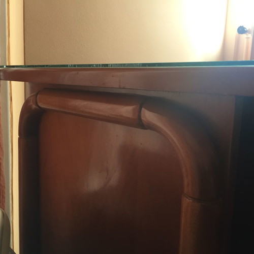 Desk made of solid wood with glass and 3 drawers used