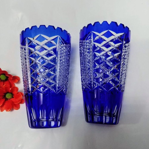 Zegary Vase 18.5 Ekb. Lausitzer/Imperlux cobalt blue White crystal Germany 50'-60'.