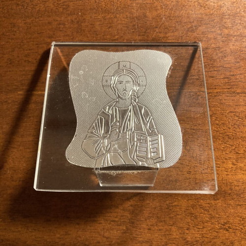 Greek Orthodox Jesus Christ silver plated glass icon