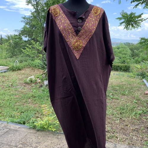 Caftan new, eggplant color with gold sequin embroidery