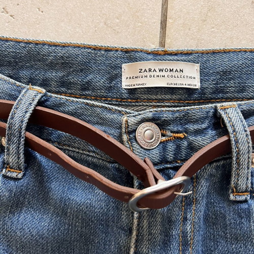 Zara Wide Leg Jeans with Thin Brown Belt like new, size M