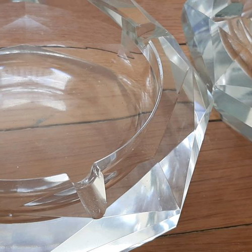 Set of 2 glass ashtrays used, large and heavy
