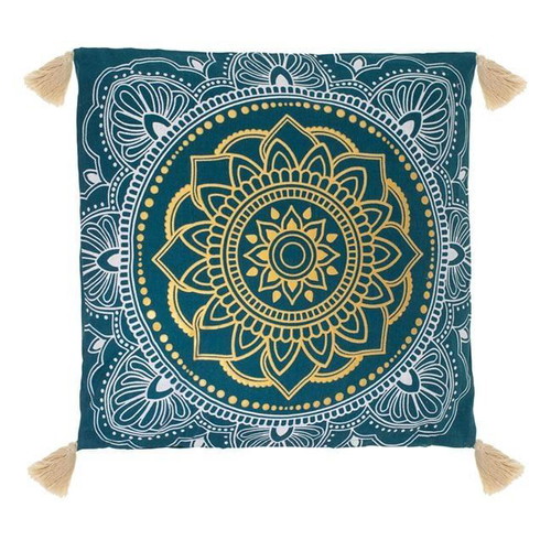 Set of 2 Decorative Pillows Petrol with Mandala Design New 45x45cm