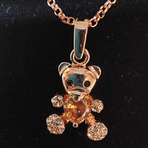Gold-plated teddy bear pendant new, 18K steel with zircon and citrine stone