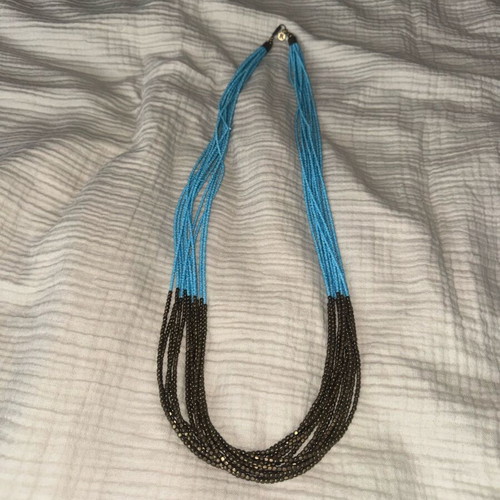 Multi-Strand Turquoise and Gold Tone Beaded Necklace used vintage boho style