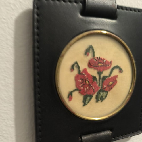 Vintage hanging wall decoration with petit point embroidery