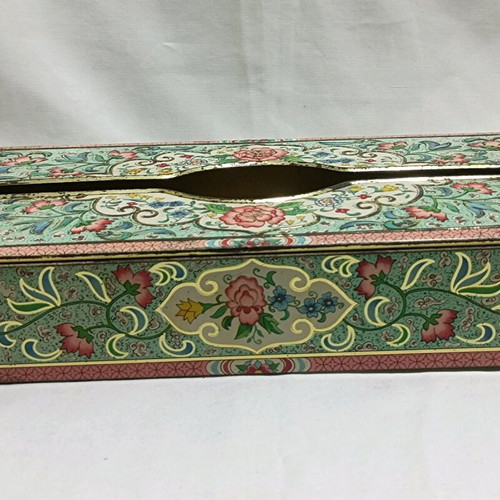 Vintage metal tissue box holder used