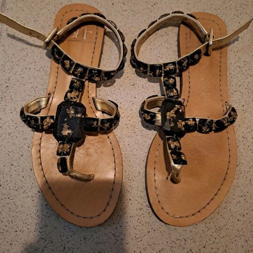 Diane von Fürstenberg sandals used, black and gold