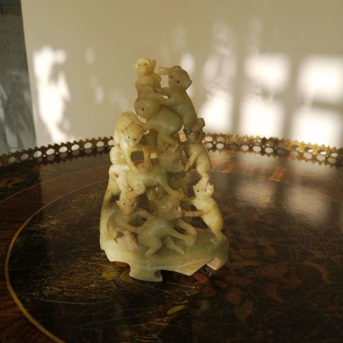 Asian art decoration used, soapstone monkey pyramid
