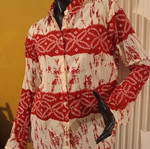 Long-sleeve thin cotton shirt, UK 18, red and cream