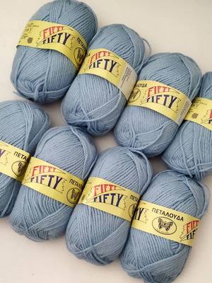 Fifty Fifty Petalouda knitting yarn set of 8, 50% wool 50% acrylic, light blue