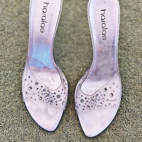 Haralas premium high heels with crystals like new, silver