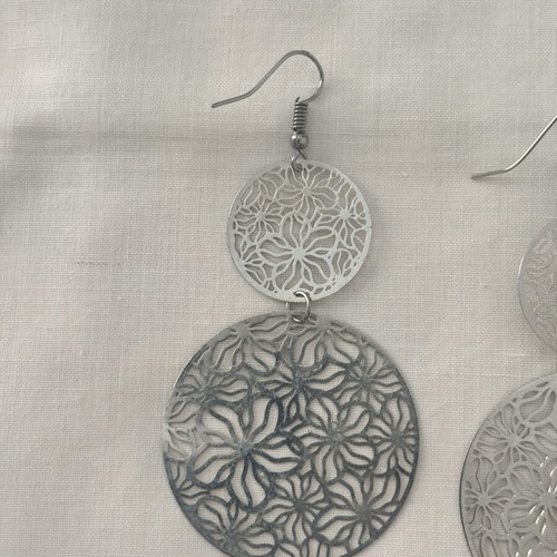Silver earrings with floral design, like new