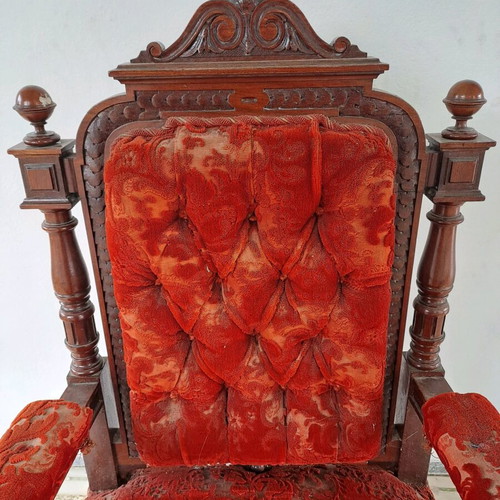 Antique set of 2 carved chairs and 1 octagonal table used