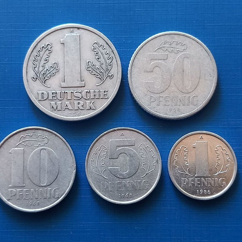 East Germany (D.D.R.) coin set used, 5 coins 1956-1986