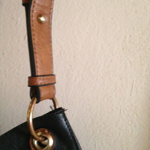 Hobo bag with brown strap used, black