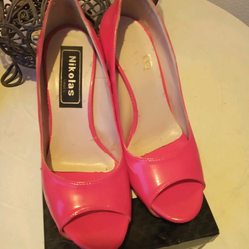 High-heeled shoes used, coral color, size 38