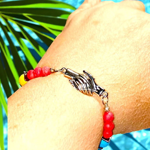 Handmade bracelet with lava, hematite semi-precious stones and steel magnetic clasp