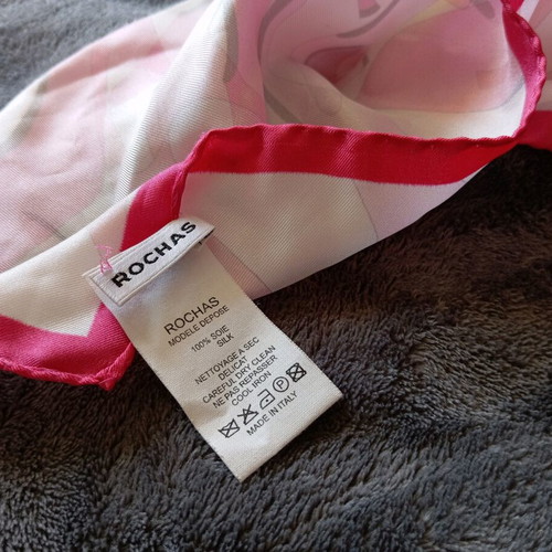 Rochas silk scarf like new, white and pink, 87x87 cm