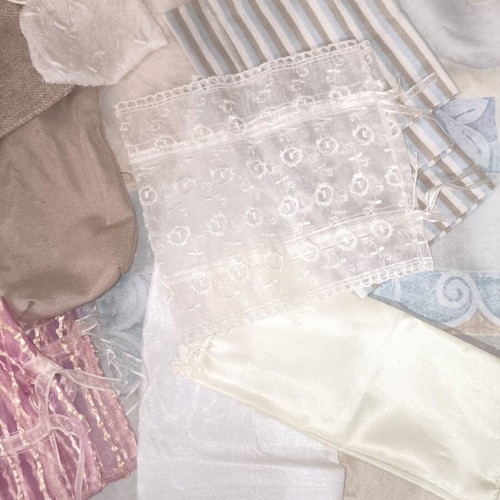 Set of 35 Pouches and Fabrics for Wedding Favors and Crafts like new