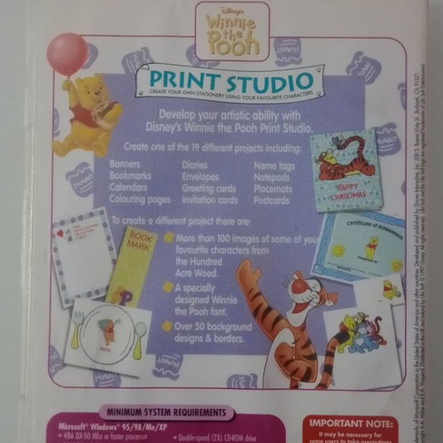 Winnie the Pooh Print Studio videogame used, PC
